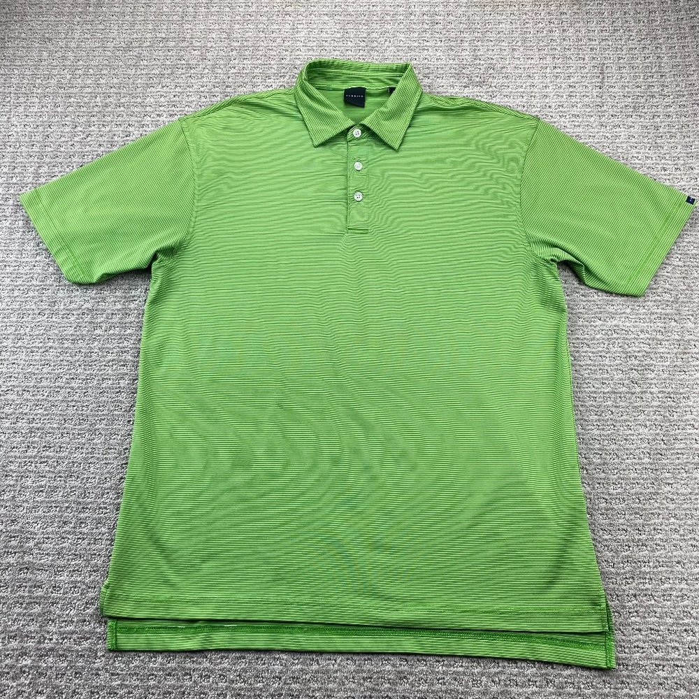 Dunning Golf Shirt Men Large L Green White Striped Casual Polo Sports Outdoor
